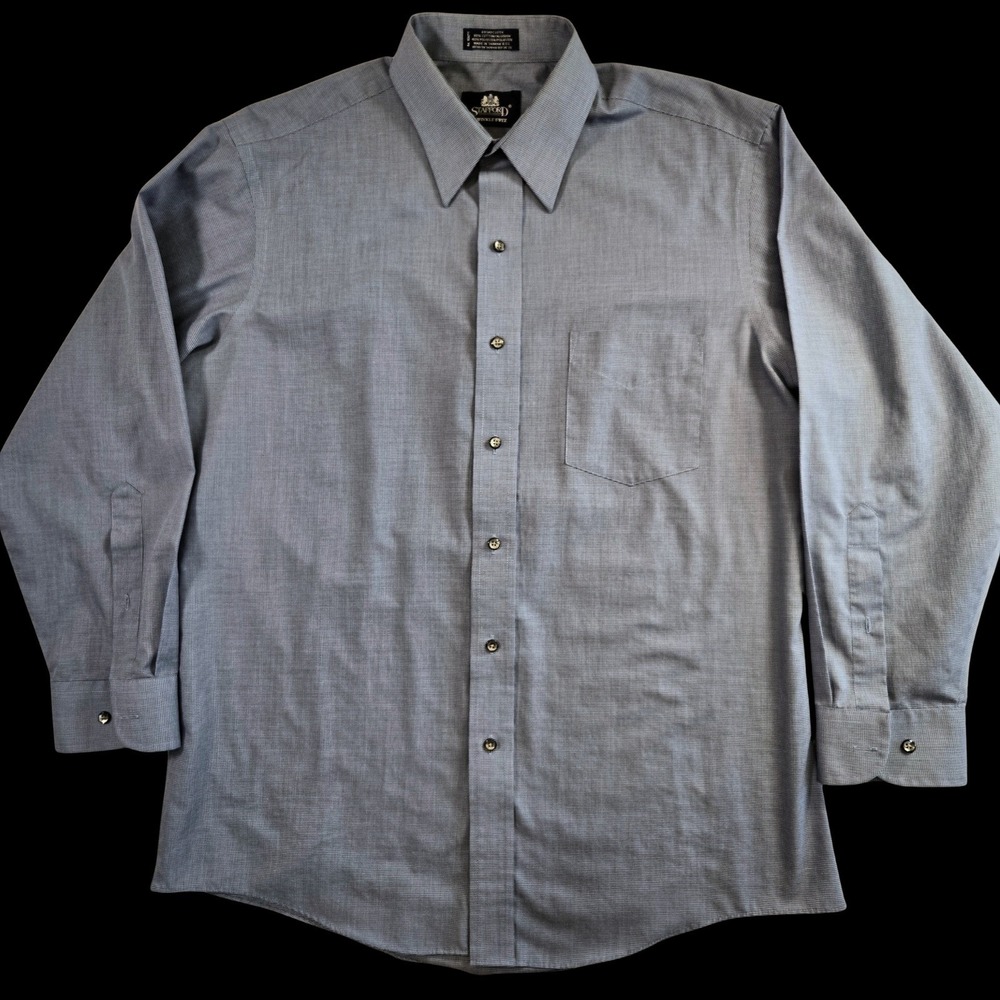 Stafford Mens 16 32/33 Wrinkle‎ Free Shirt Broadcloth Blue Mini Print Preppy - Picture 8 of 8